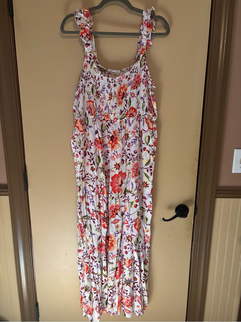 Derek Heart White Maxi Dress with Orange & Green Floral Print